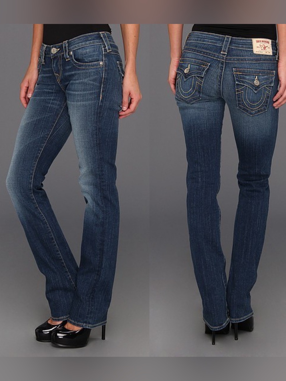 True Religion “Billy” Straight Leg Low Rise Horseshoe Logo Flap Pockets Jeans